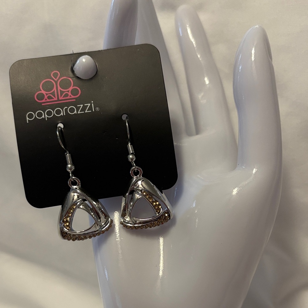 Paparazzi Triangular Silver and Gold Earrings